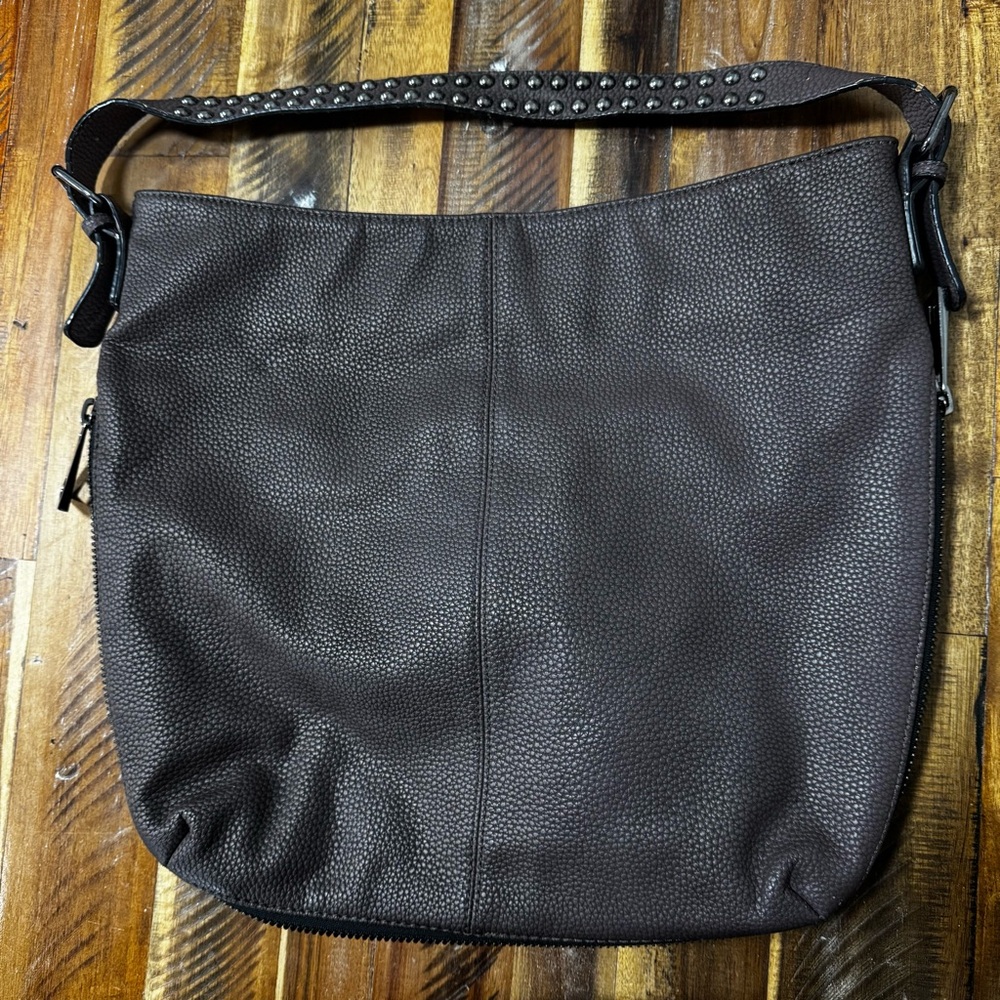 Charcole Brown Rivet Expandable Shoulder Bag